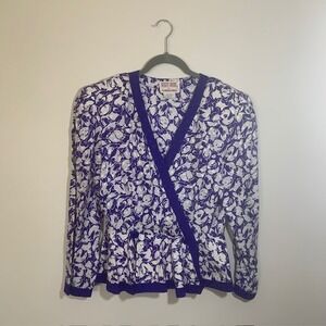 Vintage Maggy London Jeannene Booher Granny Silk Floral Wrap Blouse Top Size 14